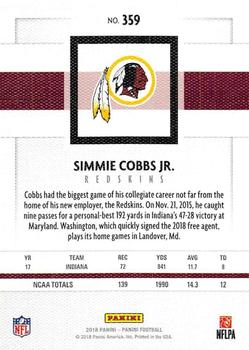 2018 Panini #359 Simmie Cobbs Jr. Back