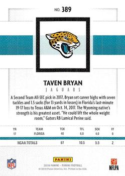 2018 Panini #389 Taven Bryan Back