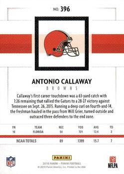 2018 Panini #396 Antonio Callaway Back