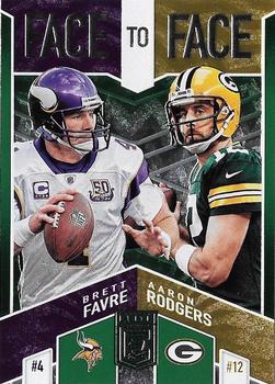 2018 Donruss Elite - Face to Face Green #F2F-1 Brett Favre / Aaron Rodgers Front
