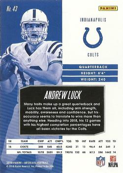 2018 Panini Absolute #43 Andrew Luck Back