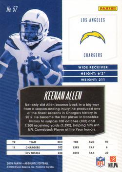 2018 Panini Absolute #57 Keenan Allen Back