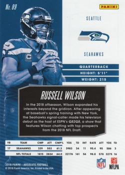 2018 Panini Absolute #89 Russell Wilson Back