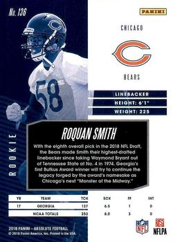 2018 Panini Absolute #136 Roquan Smith Back