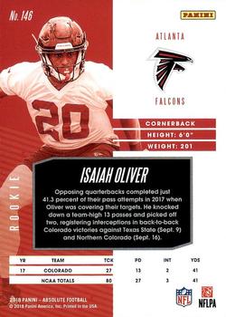 2018 Panini Absolute #146 Isaiah Oliver Back