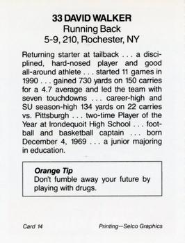 1991 Syracuse Orangemen Program Cards #14 David Walker Back