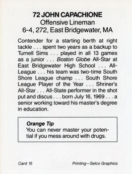 1991 Syracuse Orangemen Program Cards #15 John Capachione Back