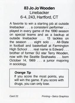 1991 Syracuse Orangemen Program Cards #22 Jo Jo Wooden Back