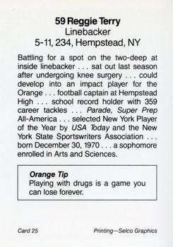 1991 Syracuse Orangemen Program Cards #25 Reggie Terry Back