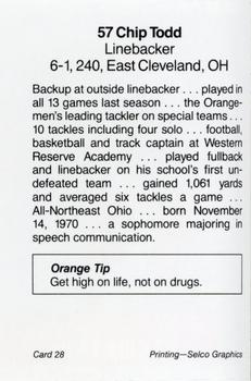 1991 Syracuse Orangemen Program Cards #28 Chip Todd Back
