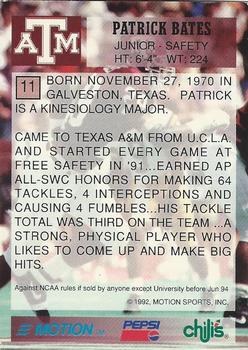 1992 Texas A&M Aggies #11 Patrick Bates Back