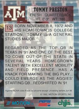 1992 Texas A&M Aggies #13 Tommy Preston Back