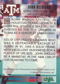 1992 Texas A&M Aggies #16 John Richard Back