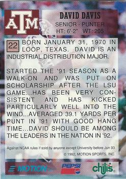 1992 Texas A&M Aggies #22 David Davis Back
