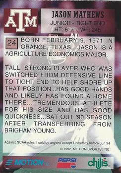 1992 Texas A&M Aggies #24 Jason Mathews Back