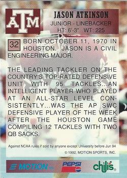 1992 Texas A&M Aggies #32 Jason Atkinson Back