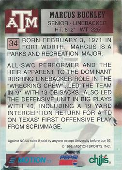 1992 Texas A&M Aggies #34 Marcus Buckley Back