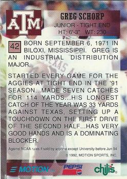 1992 Texas A&M Aggies #42 Greg Schorp Back