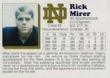 1992 Notre Dame Fighting Irish #2 Rick Mirer Back