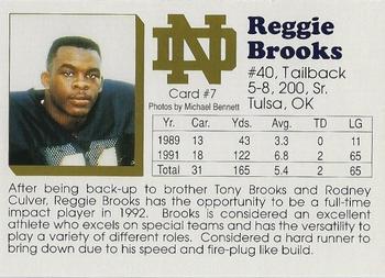 1992 Notre Dame Fighting Irish #7 Reggie Brooks Back