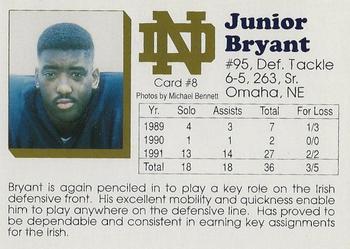 1992 Notre Dame Fighting Irish #8 Junior Bryant Back
