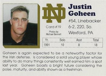 1992 Notre Dame Fighting Irish #19 Justin Goheen Back