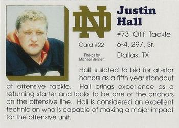 1992 Notre Dame Fighting Irish #22 Justin Hall Back