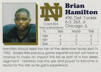 1992 Notre Dame Fighting Irish #24 Brian Hamilton Back