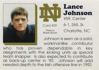 1992 Notre Dame Fighting Irish #29 Lance Johnson Back