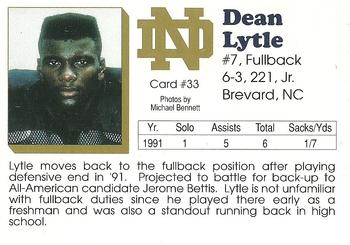 1992 Notre Dame Fighting Irish #33 Dean Lytle Back