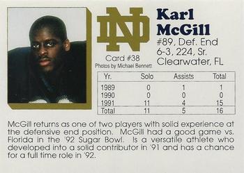 1992 Notre Dame Fighting Irish #38 Karl McGill Back
