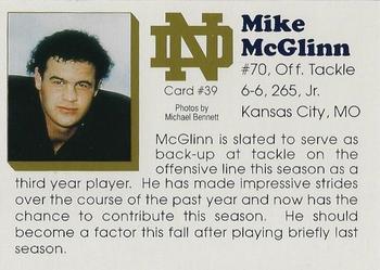 1992 Notre Dame Fighting Irish #39 Mike McGlinn Back