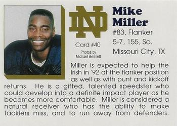 1992 Notre Dame Fighting Irish #40 Mike Miller Back
