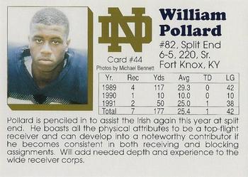 1992 Notre Dame Fighting Irish #44 William Pollard Back