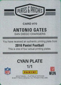 2016 Panini Plates & Patches - 2016 Panini Printing Plates Cyan #70 Antonio Gates Back