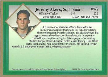1993 Notre Dame Fighting Irish #NNO Jeremy Akers Back