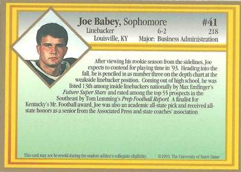 1993 Notre Dame Fighting Irish #NNO Joey Babey Back