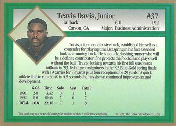 1993 Notre Dame Fighting Irish #NNO Travis Davis Back