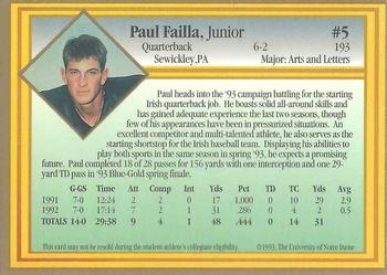 1993 Notre Dame Fighting Irish #NNO Paul Failla Back