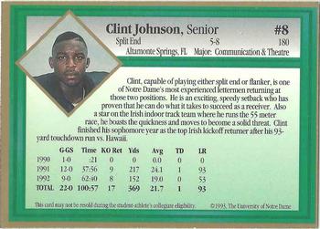1993 Notre Dame Fighting Irish #NNO Clint Johnson Back