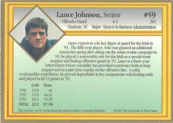 1993 Notre Dame Fighting Irish #NNO Lance Johnson Back