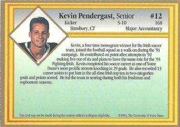 1993 Notre Dame Fighting Irish #NNO Kevin Pendergast Back