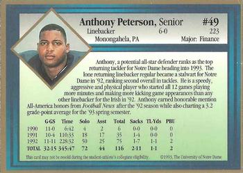 1993 Notre Dame Fighting Irish #NNO Anthony Peterson Back