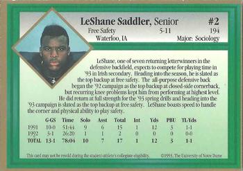 1993 Notre Dame Fighting Irish #NNO LeShane Saddler Back