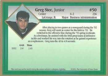 1993 Notre Dame Fighting Irish #NNO Greg Stec Back