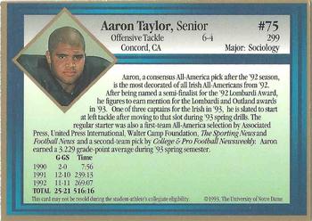 1993 Notre Dame Fighting Irish #NNO Aaron Taylor Back