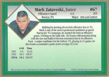 1993 Notre Dame Fighting Irish #NNO Mark Zataveski Back