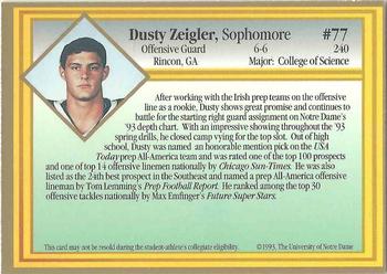 1993 Notre Dame Fighting Irish #NNO Dusty Zeigler Back