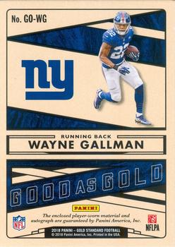 2018 Panini Gold Standard - Good as Gold Prime #GO-WG Wayne Gallman Back