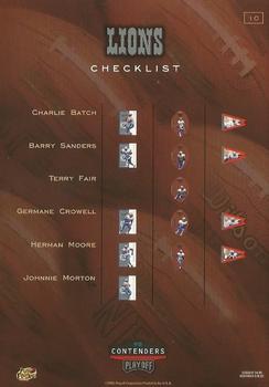 1998 Playoff Contenders - Checklists 3x5 #10 Barry Sanders Back